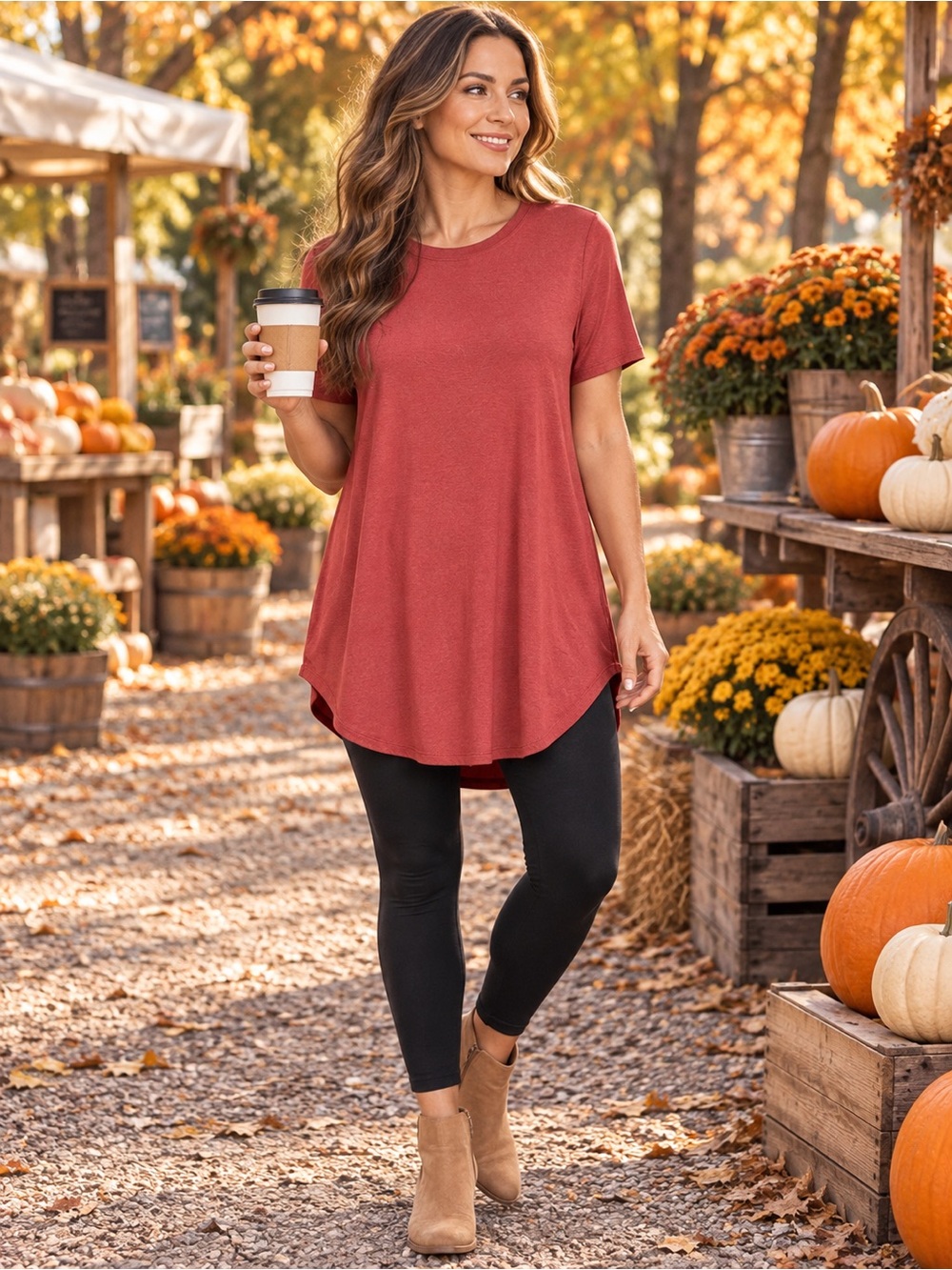 Zenana Outfitters Rust Terracotta Relaxed Longline Tunic Tee